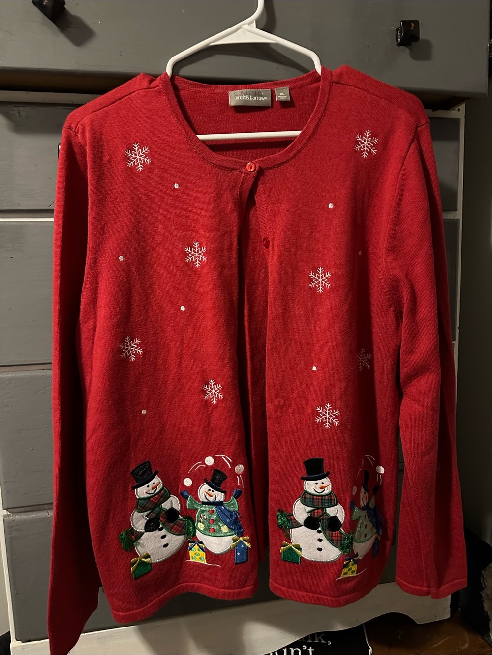 croft & barrow Red Snowman Embroidered Holiday Cardigan